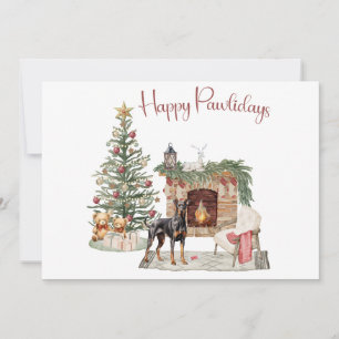 Tarjeta Festiva Felices Pawlidays Diseño de Perro - Doberman Pinsc