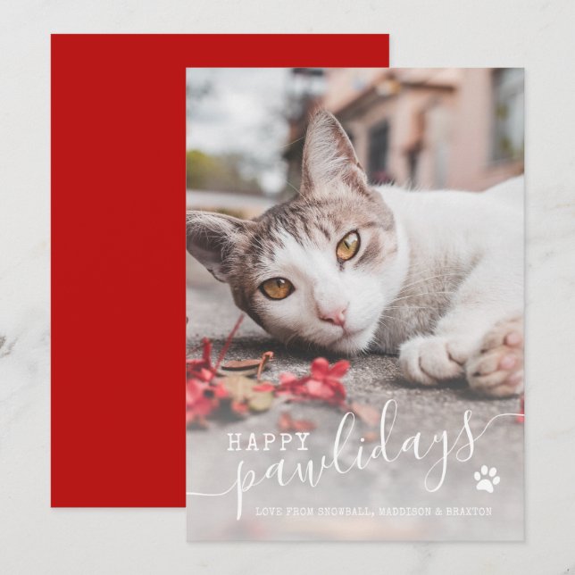 Tarjeta Festiva Felices Pawlidays Divertidos Navidades de Mascotas (Anverso / Reverso)