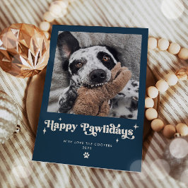 Tarjeta Festiva Felices Pawlidays Dog Photo Funny Navidades