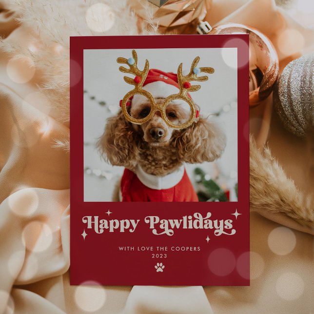 Tarjeta Festiva Felices Pawlidays Dog Photo Funny Navidades (Subido por el creador)