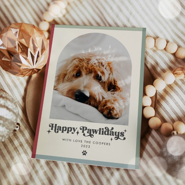Tarjeta Festiva Felices Pawlidays Dog Photo Funny Navidades (Subido por el creador)
