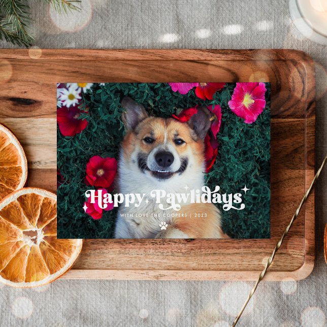 Tarjeta Festiva Felices Pawlidays Dog Photo Funny Navidades (Subido por el creador)