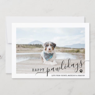Tarjeta Festiva Felices Pawlidays Dog Photo Modern White Navidades