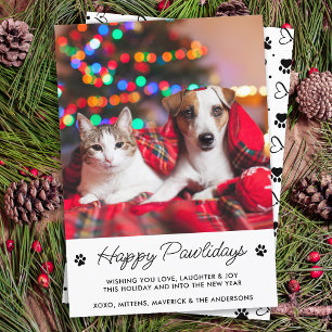 Tarjeta Festiva Felices Pawlidays Mascota de perro personalizado