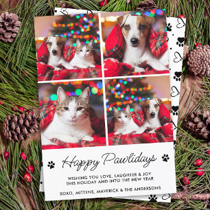 Tarjeta Festiva Felices Pawlidays Mascota personalizada de gato de