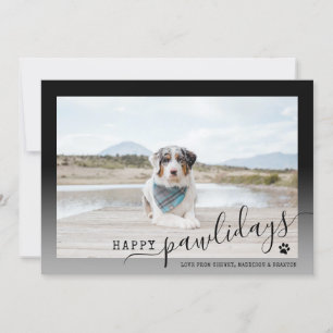Tarjeta Festiva Felices Pawlidays Modernos Perro y Gato en Blanco