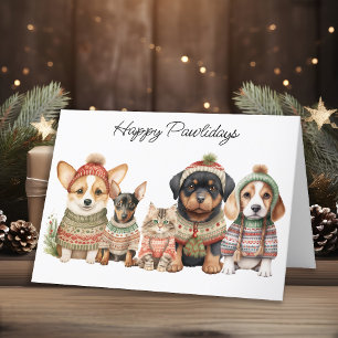 Tarjeta Festiva Felices Pawlidays Navidades adoran a Mascotas de g