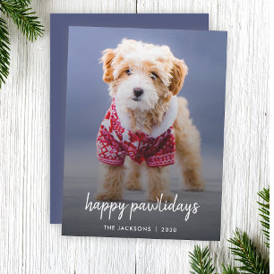 Tarjeta Festiva Felices Pawlidays   Navidades de perro de color az
