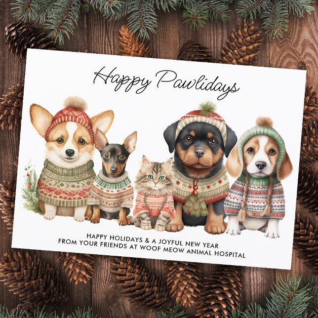 Tarjeta Festiva Felices Pawlidays Navidades Dog Cat Mascota Busine (Subido por el creador)
