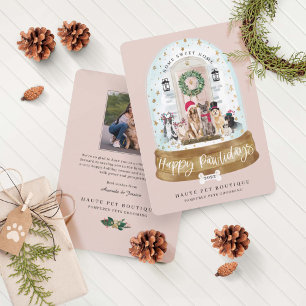 Tarjeta Festiva Felices Pawlidays Perros Pet Care Business Pink Do