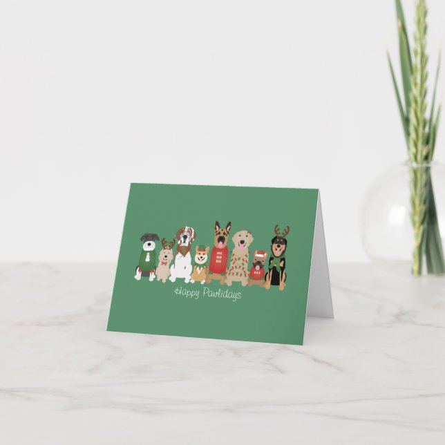 Tarjeta Festiva Felices Pawlidays Perros Red Green (Anverso)