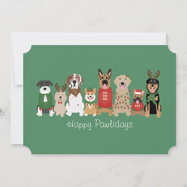 Tarjeta Festiva Felices Pawlidays Perros Red Green (Anverso)