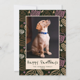 Tarjeta Festiva Felices Pawlidays Pink Black One line Mascota Phot