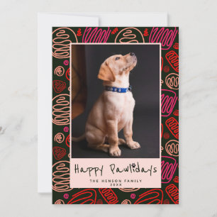 Tarjeta Festiva Felices Pawlidays Rojo Negro Foto de Perro Mascota