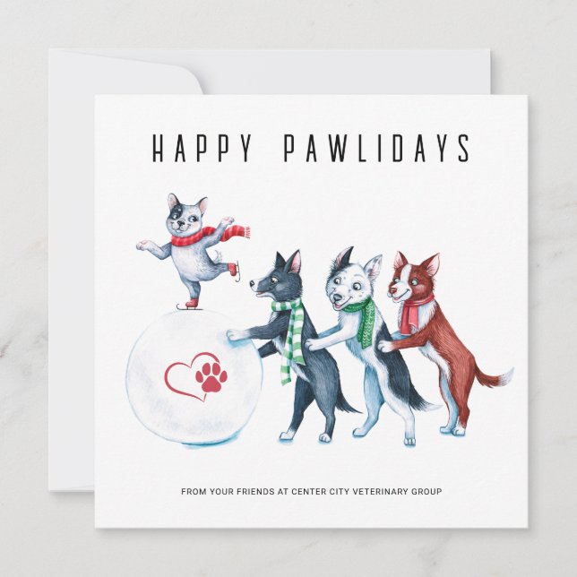 Tarjeta Festiva Felices Pawlidays Vacaciones Veterinarias (Anverso)