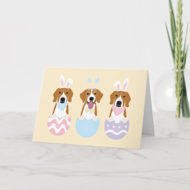 Tarjeta Festiva Felices Perros Beagle de Pascua (Anverso)