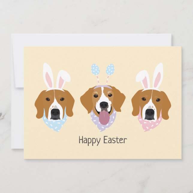 Tarjeta Festiva Felices Perros Beagle de Pascua (Anverso)