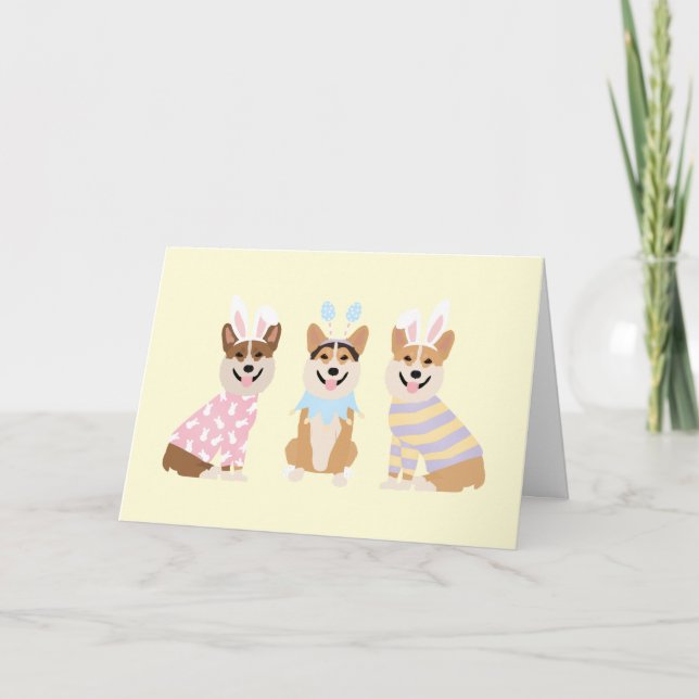 Tarjeta Festiva Felices perros Corgi galeses de Pascua (Anverso)