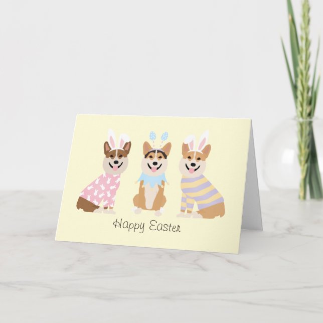 Tarjeta Festiva Felices perros Corgi galeses de Pascua (Anverso)