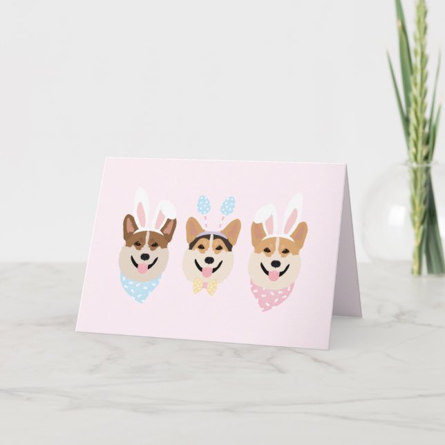 Tarjeta Festiva Felices perros Corgi galeses de Pascua (Anverso)