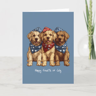 Tarjeta Festiva Felices Perros De Golden Retriever Del 4 De Julio