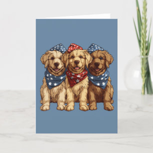 Tarjeta Festiva Felices Perros De Golden Retriever Del 4 De Julio