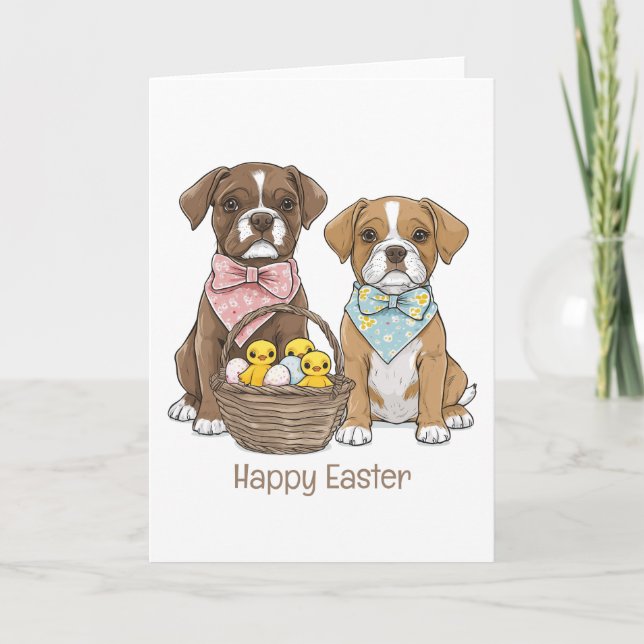 Tarjeta Festiva Felices perros del Boxer de Pascua (Anverso)