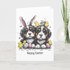 Tarjeta Festiva Felices perros montañeses de Pascua