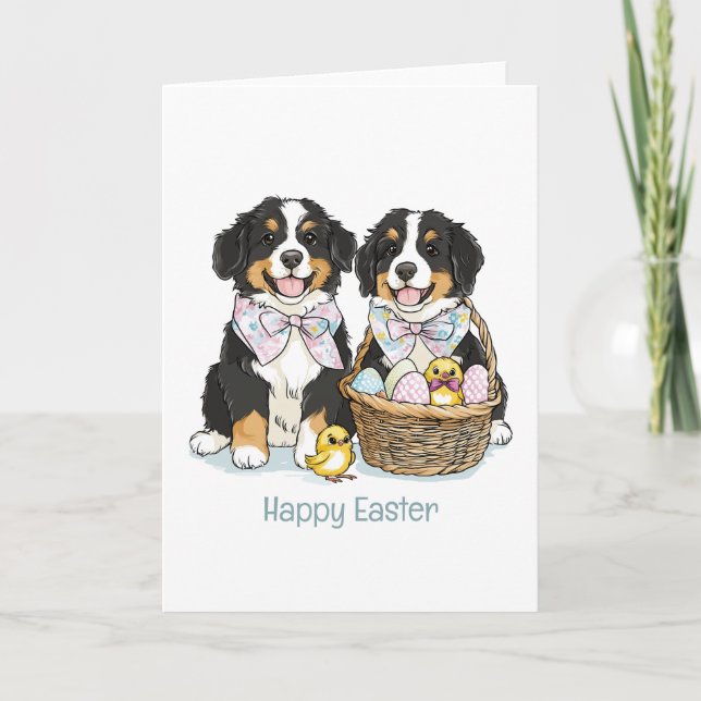 Tarjeta Festiva Felices perros montañeses de Pascua (Anverso)
