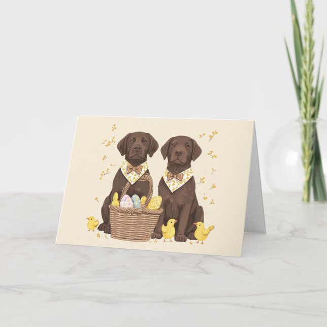 Tarjeta Festiva Felices perros recuperadores de chocolate de Pascu (Anverso)