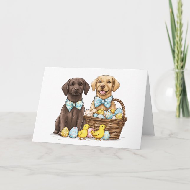 Tarjeta Festiva Felices perros recuperadores de Labrador de Pascua (Anverso)