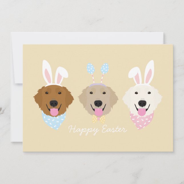 Tarjeta Festiva Felices perros recuperadores de oro de Pascua (Anverso)