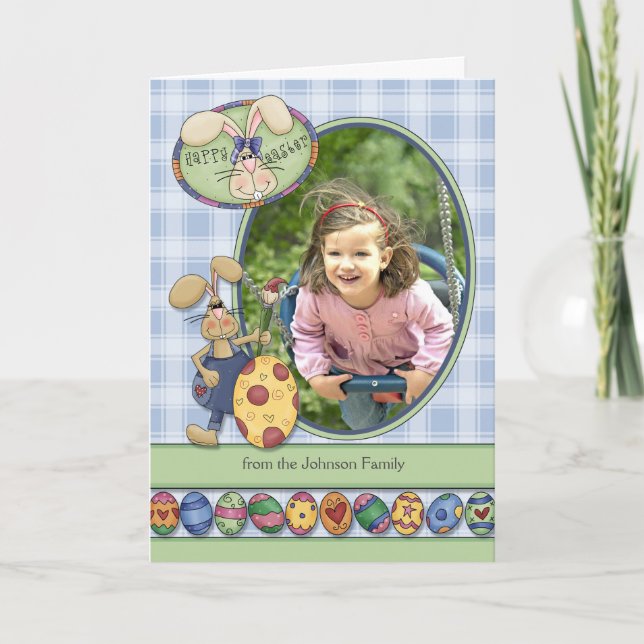 Tarjeta Festiva Felices Personalizados de Pascua, conejillos y con (Anverso)