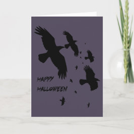 Tarjeta Festiva Felices Ravens De Halloween En Silhouette De Vecto