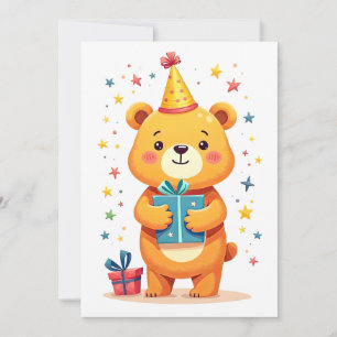 Tarjeta Festiva Felices saludos de cumpleaños de un lindo oso pequ