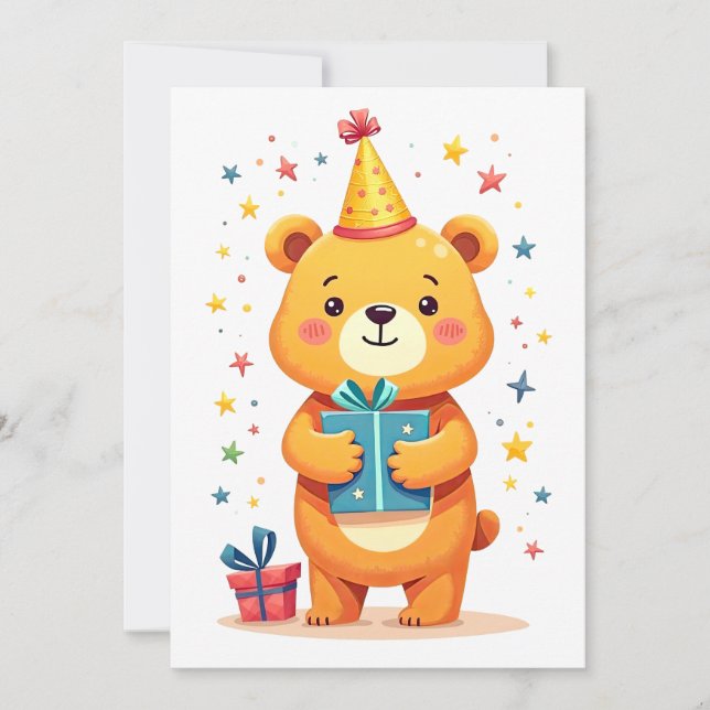 Tarjeta Festiva Felices saludos de cumpleaños de un lindo oso pequ (Anverso)