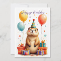 Felices saludos de cumpleaños de una linda marmota