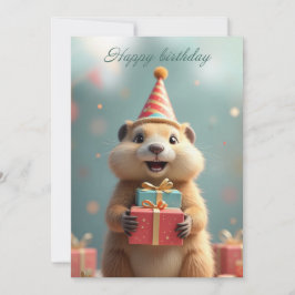 Tarjeta Festiva Felices saludos de cumpleaños de una linda marmota