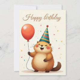 Tarjeta Festiva Felices saludos de cumpleaños de una linda marmota