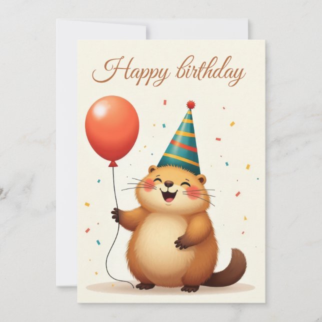 Tarjeta Festiva Felices saludos de cumpleaños de una linda marmota (Anverso)