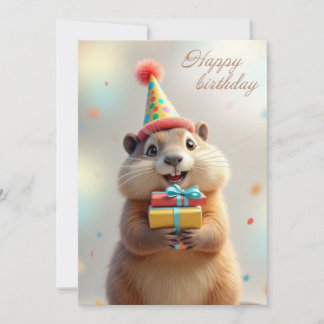 Tarjeta Festiva Felices saludos de cumpleaños de una linda marmota