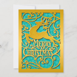 Tarjeta Festiva Felices siluetas de renos navideños copo de nieve