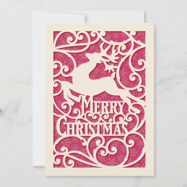 Tarjeta Festiva Felices siluetas de renos navideños copo de nieve (Anverso)