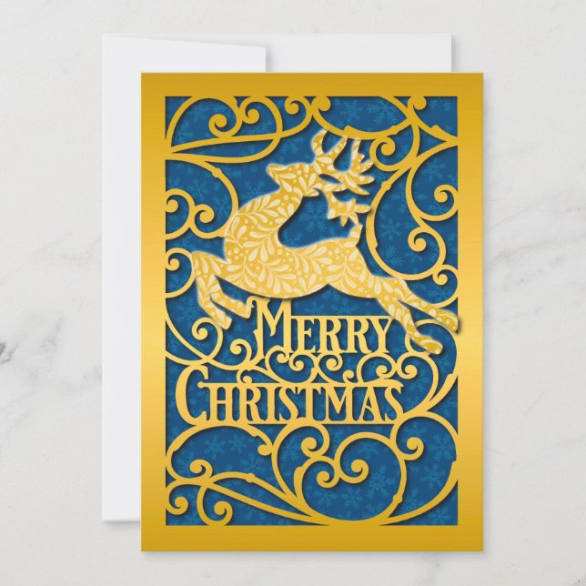 Tarjeta Festiva Felices siluetas de renos navideños copo de nieve (Anverso)