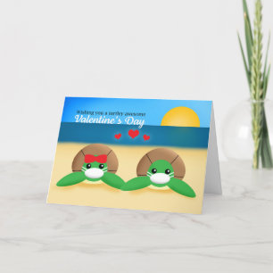 Tarjeta Festiva Felices tortugas marinas del Día de San Valentín e