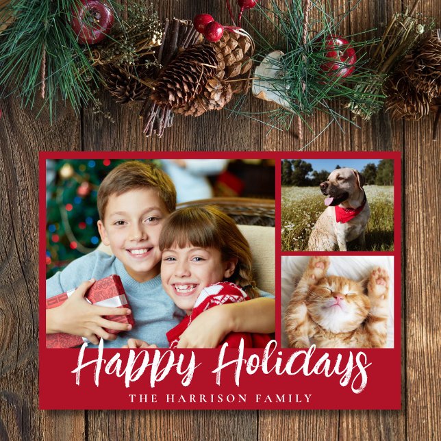 Tarjeta Festiva Felices vacaciones 3 guión gráfico (Share the love and warmth of the season with your personalized photo Christmas card)