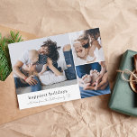 Tarjeta Festiva Felices vacaciones 3 Navidades de la familia fotog<br><div class="desc">¡Vacaciones más felices! Este diseño sencillo y moderno presenta tres de tus fotos favoritas de este año en un diseño de collage limpio. Hay una gran foto horizontal (horizontal) y dos más pequeñas, casi cuadradas (son ligeramente más altas que anchas), fotos a la izquierda. En el hueco de la esquina...</div>