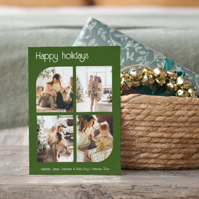 Tarjeta Festiva Felices vacaciones 4 Foto y texto personalizado (Happy Holidays 4 Photo and Text Personalized Holiday Cards by Ricaso. Add your own photographs)