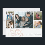 Tarjeta Festiva Felices vacaciones 5 collage de fotos moderno<br><div class="desc">Simple y minimalista tipografía de óxido de terracota 5 fotos personalizados,  nombre de familia y texto personalizado y elegante tarjeta de vacaciones Navidades.</div>