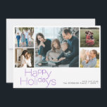 Tarjeta Festiva Felices vacaciones 5 collage de fotos moderno<br><div class="desc">Simple tipografía minimalista púrpura 5 fotos de personalizados,  nombre de familia y texto personalizado elegante tarjeta de vacaciones Navidades.</div>